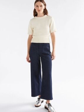 Cream Short Sleeve Knit Top - Clean Minimal Style (Elk The Label)